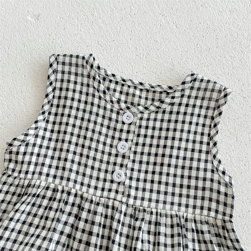 Baby Girl Floral Plaid Sleeveless Romper+ Hairband 2pcs set