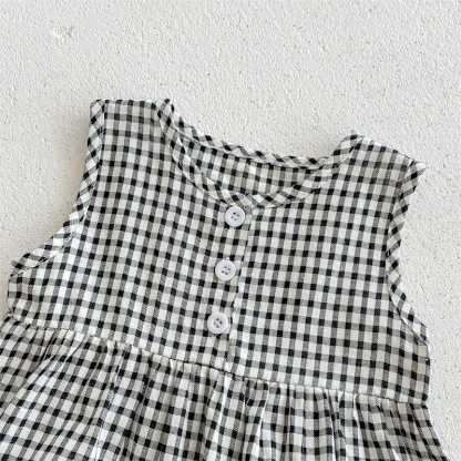 Baby Girl Floral Plaid Sleeveless Romper+ Hairband 2pcs set