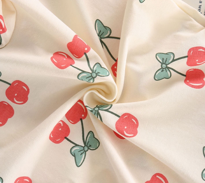 Baby Girl Bow Cherry Print Thin Romper/Bodysuit