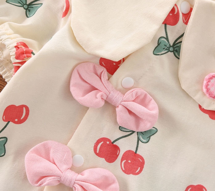 Baby Girl Bow Cherry Print Thin Romper/Bodysuit