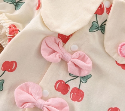 Baby Girl Bow Cherry Print Thin Romper/Bodysuit