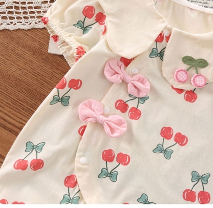 Baby Girl Bow Cherry Print Thin Romper/Bodysuit
