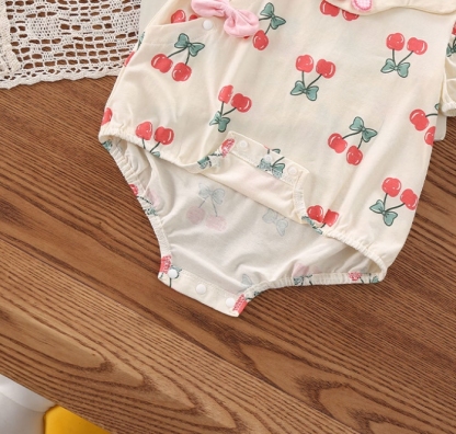 Baby Girl Bow Cherry Print Thin Romper/Bodysuit