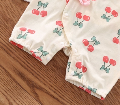 Baby Girl Bow Cherry Print Thin Romper/Bodysuit