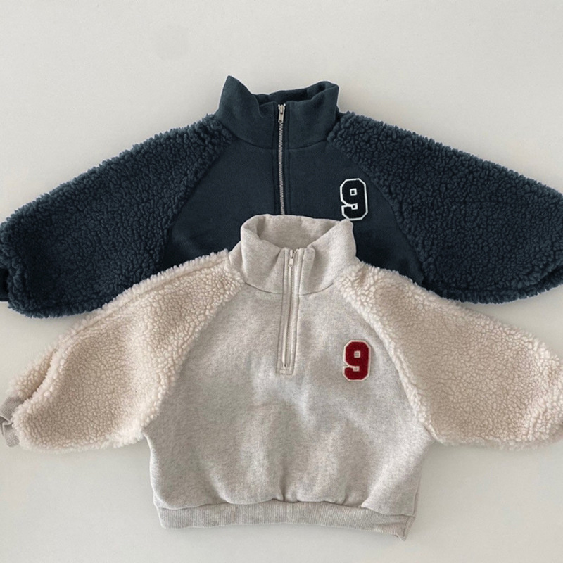 Chambray Patchwork Fleece Sweatshirt Two Piece Set