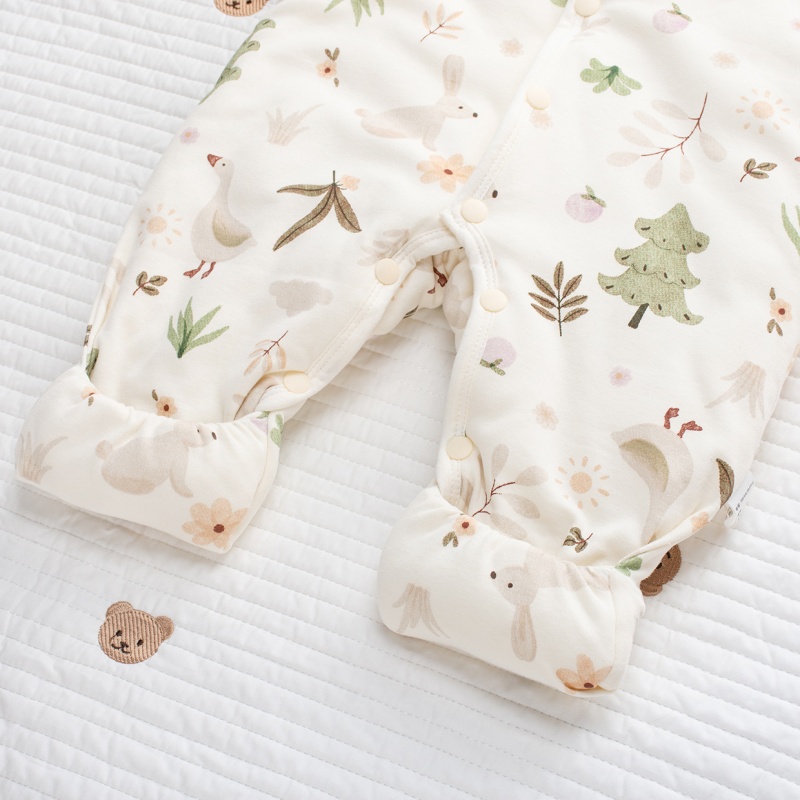 Baby Cute Ink Garden Print Thickened Hooded Cotton Coat Romper