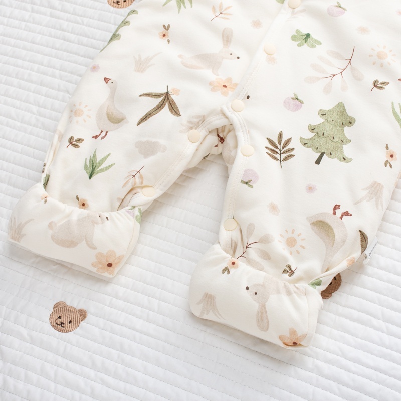 Baby Cute Ink Garden Print Thickened Hooded Cotton Coat Romper