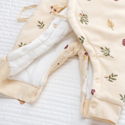 Baby Cute Acorn Leaves Print Thickened Hooded Cotton Coat Romper