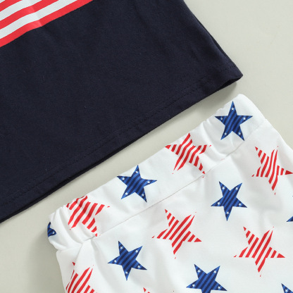  Baby Boy/Girl American Flag Print T-shirt + High-waisted Pant +Hairband Three-piece Set