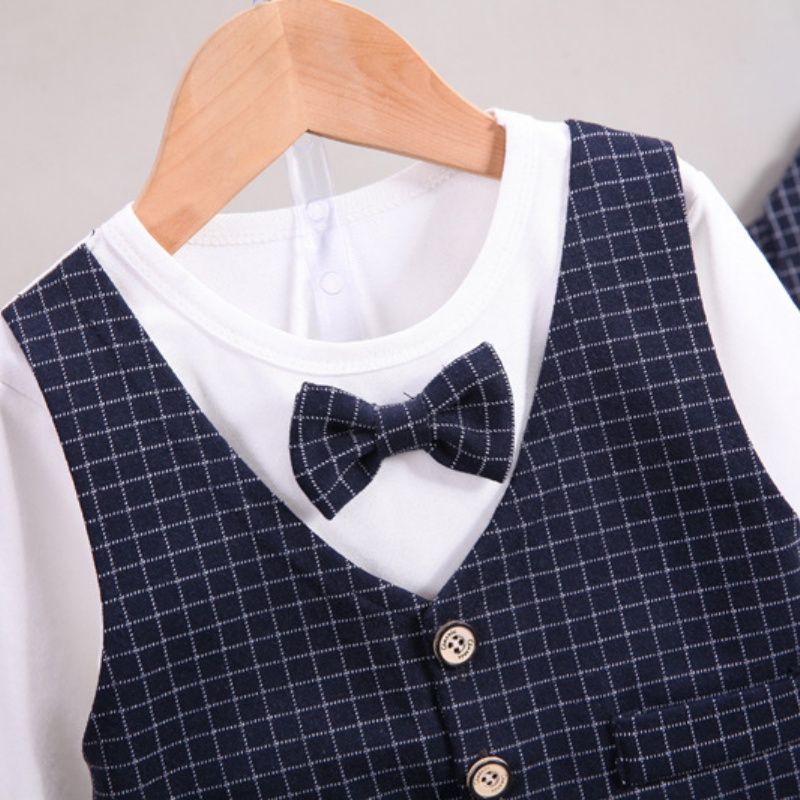 3pcs Baby Boy Plaid Suit Vest Set