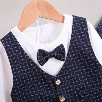 3pcs Baby Boy Plaid Suit Vest Set