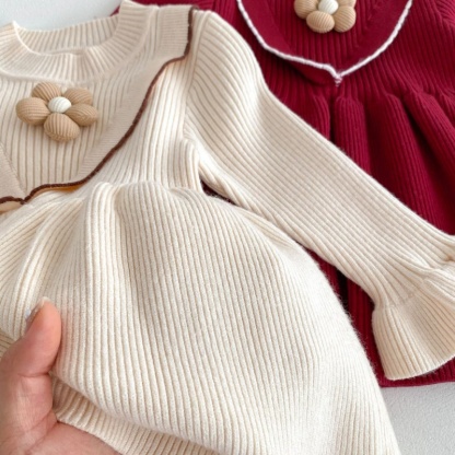 Baby Girl Floral Knit Long Sleeve Dress