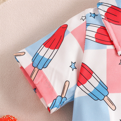 Baby Boys Independence Day Element Print Bodysuit + Suspenders 2pcs Set