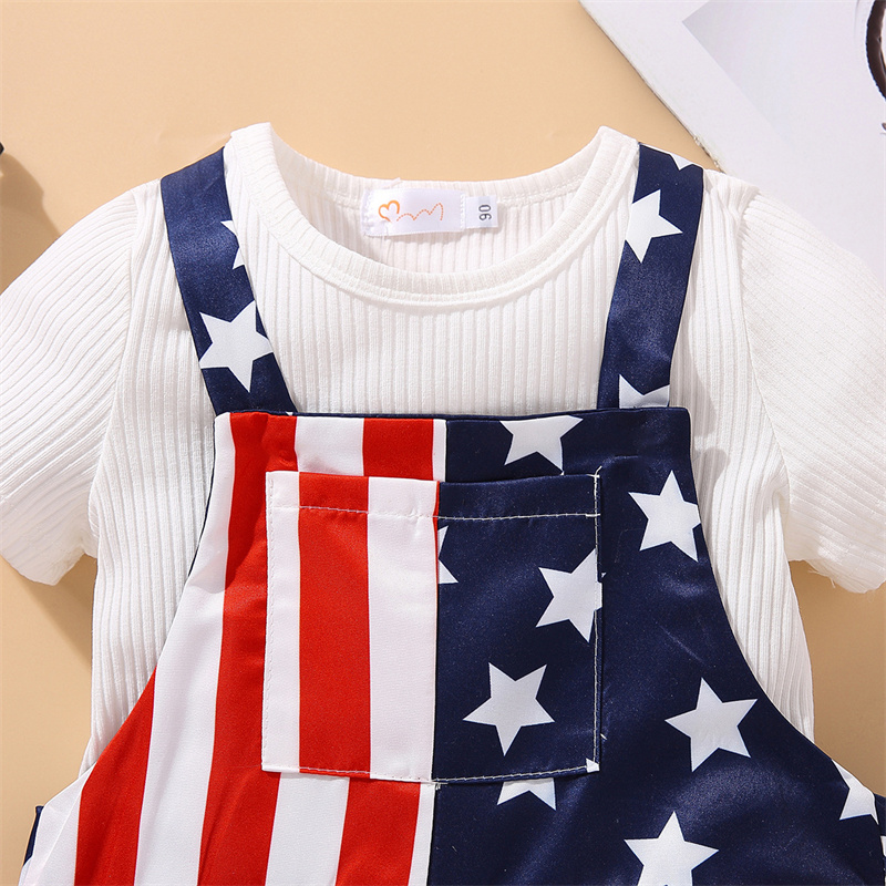 Baby Boys Independence Day Stars and Stripes T-shirt+Suspenders 2pcs Set