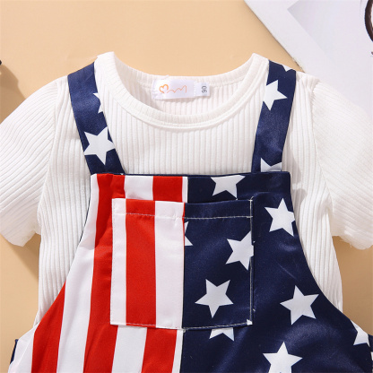Baby Boys Independence Day Stars and Stripes T-shirt+Suspenders 2pcs Set