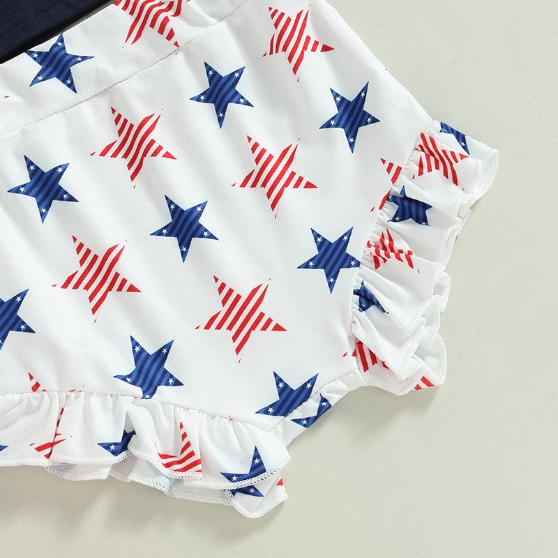  Baby Boy/Girl American Flag Print T-shirt + High-waisted Pant +Hairband Three-piece Set