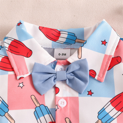 Baby Boys Independence Day Element Print Bodysuit + Suspenders 2pcs Set