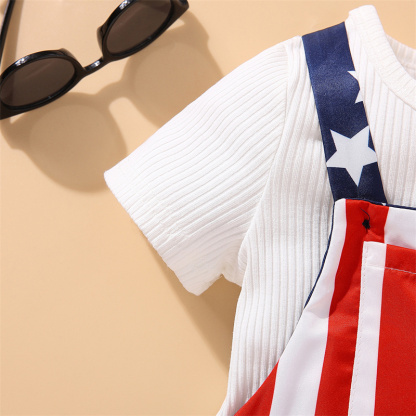 Baby Boys Independence Day Stars and Stripes T-shirt+Suspenders 2pcs Set