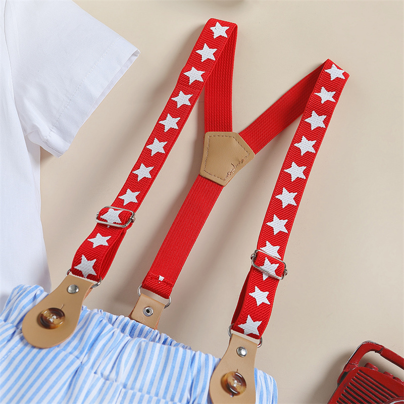 Baby Boys Independence Day Stars and streaks Gentlemen T-shirt+Suspenders 2pcs Set
