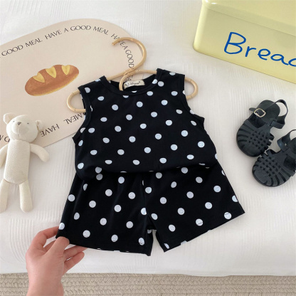 2pcs Baby Boy/Girl Thin Cotton Love Dot Print Sleeveless T-Shirt with Pant Set