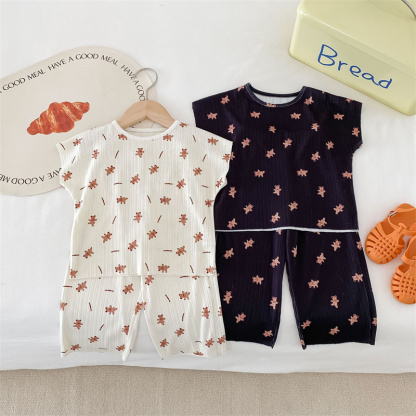 2pcs Baby Boy/Girl Cute Bear Ruffle Sleeveless T-Shirt with Pant Set