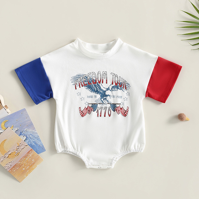 Baby Boy/Girl Independence Day Monogram Print Short Sleeve Bodysuit
