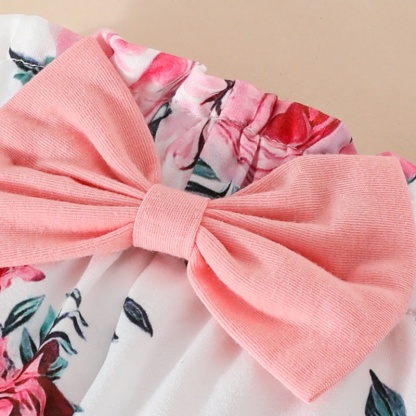 2pcs Baby Girl Cute Alphabetical Flowers Bow Long Sleeve Set With Hairband
