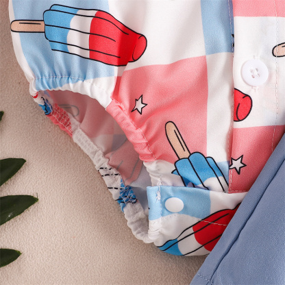 Baby Boys Independence Day Element Print Bodysuit + Suspenders 2pcs Set