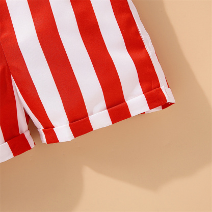 Baby Boys Independence Day Stars and Stripes T-shirt+Suspenders 2pcs Set