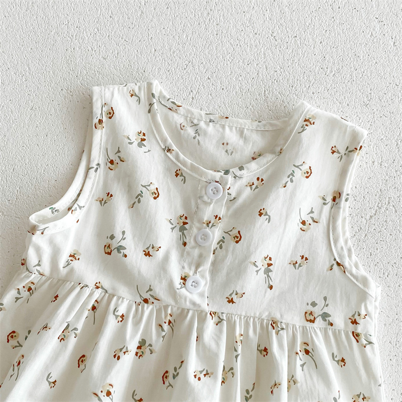 Baby Girl Floral Plaid Sleeveless Romper+ Hairband 2pcs set
