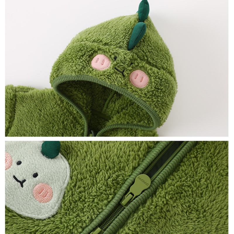 Baby Double Sided Plush Green Baby Dinosaur Long Sleeve Romper