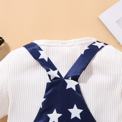 Baby Boys Independence Day Stars and Stripes T-shirt+Suspenders 2pcs Set