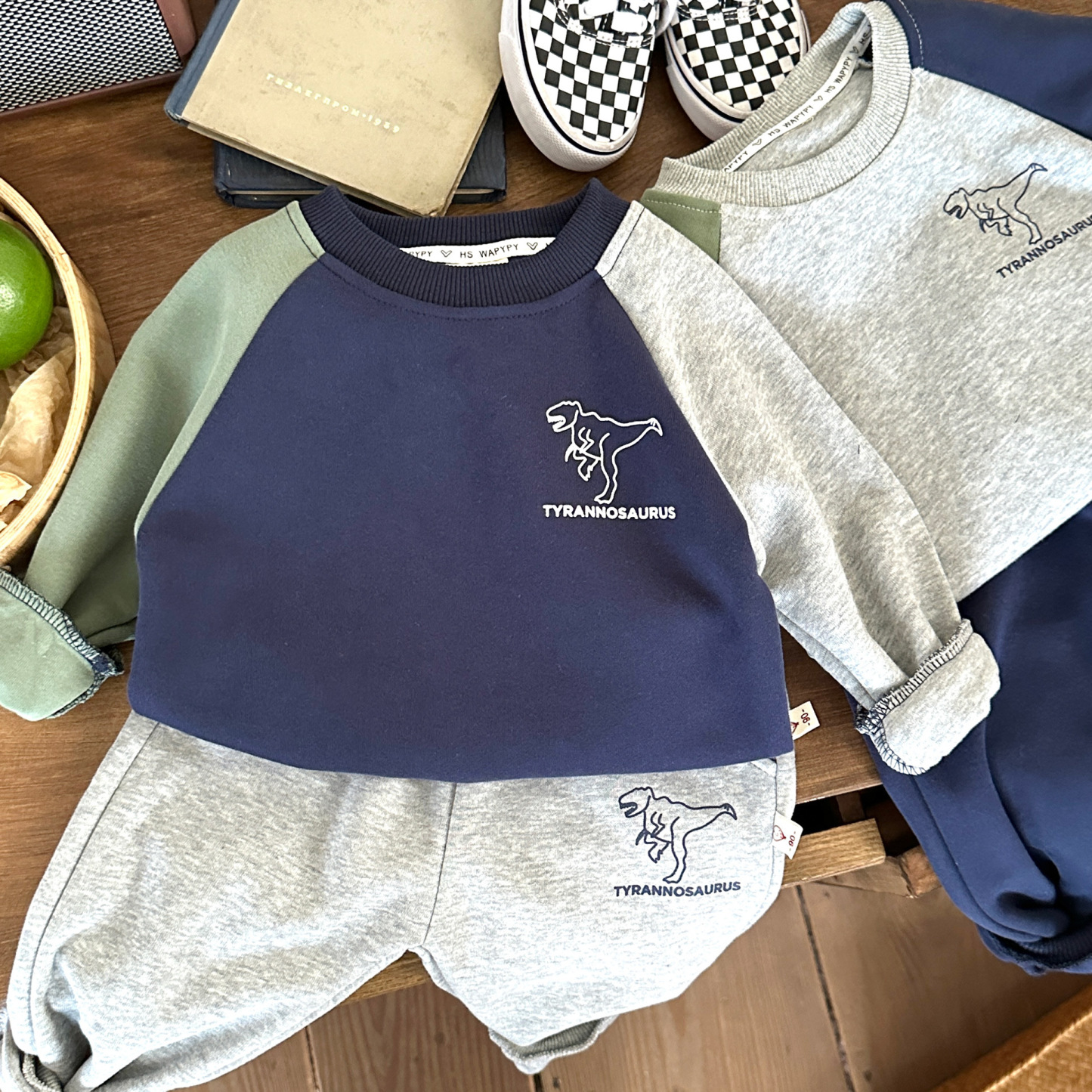 2pcs Baby Dinosaur Sweatshirt and Pant Set