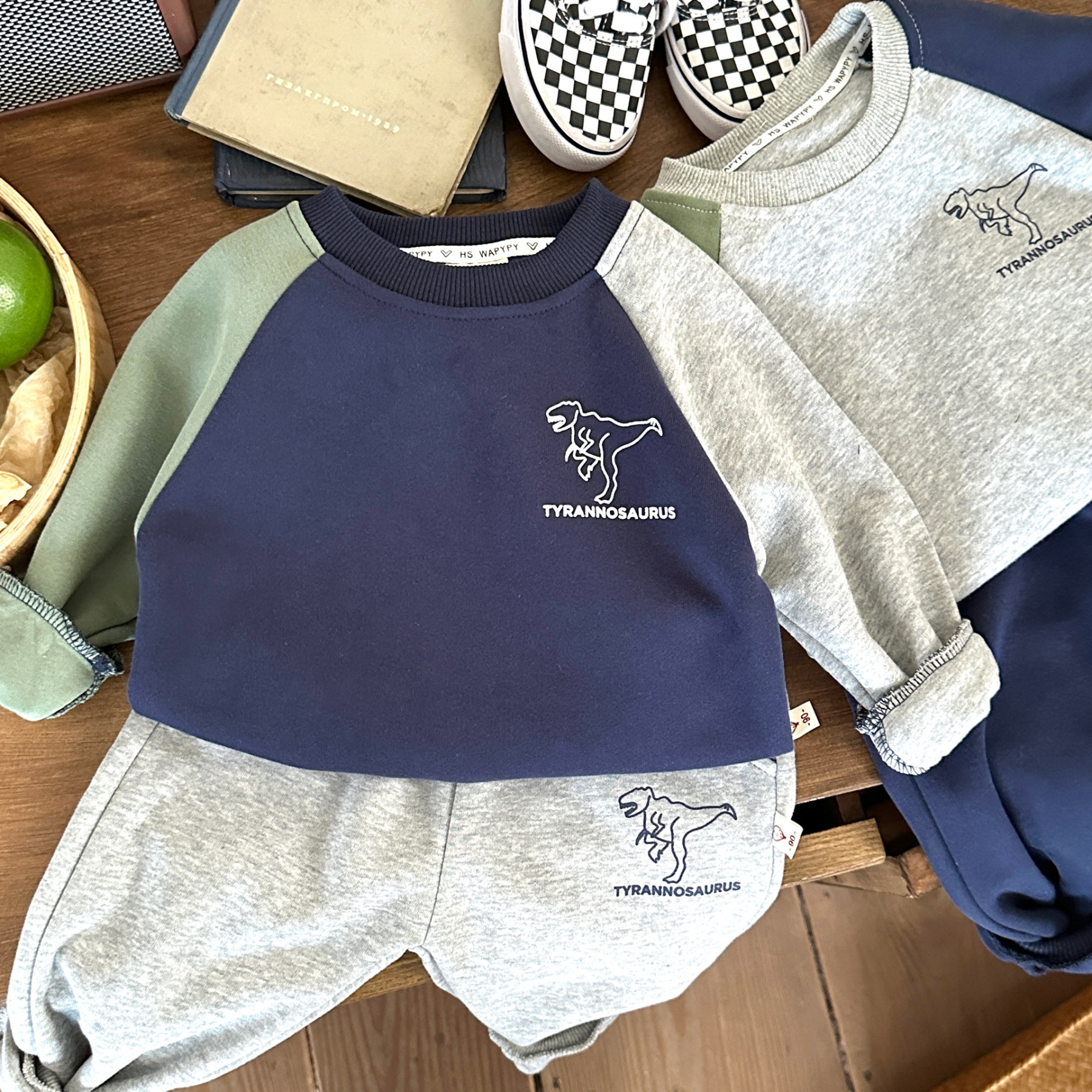 2pcs Baby Dinosaur Sweatshirt and Pant Set