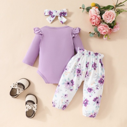 2pcs Baby Girl Cute Alphabetical Flowers Bow Long Sleeve Set With Hairband