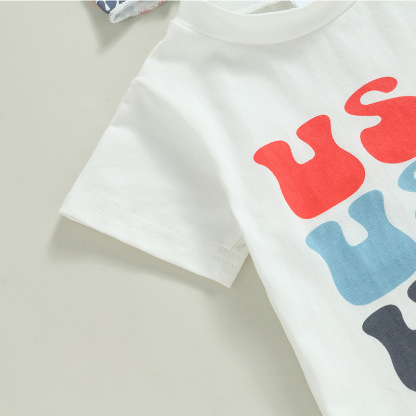  Baby Boy/Girl American Flag Print T-shirt + High-waisted Pant +Hairband Three-piece Set