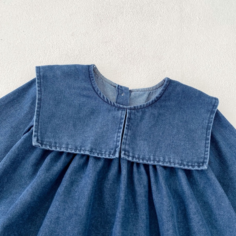 Baby Girl/Boy Denim Collar Long Sleeve Bodysuit+Dress