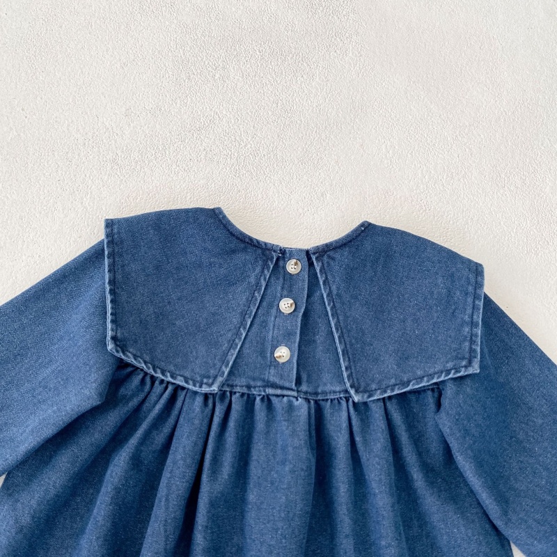 Baby Girl/Boy Denim Collar Long Sleeve Bodysuit+Dress