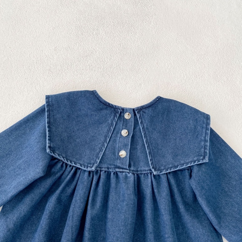 Baby Girl/Boy Denim Collar Long Sleeve Bodysuit+Dress