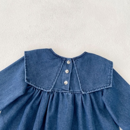 Baby Girl/Boy Denim Collar Long Sleeve Bodysuit+Dress