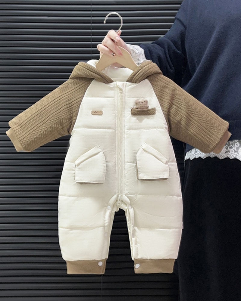 Baby Unisex Hello Bear Padded Hoodie Long Sleeve Romper