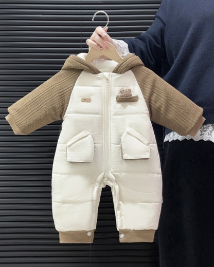 Baby Unisex Hello Bear Padded Hoodie Long Sleeve Romper