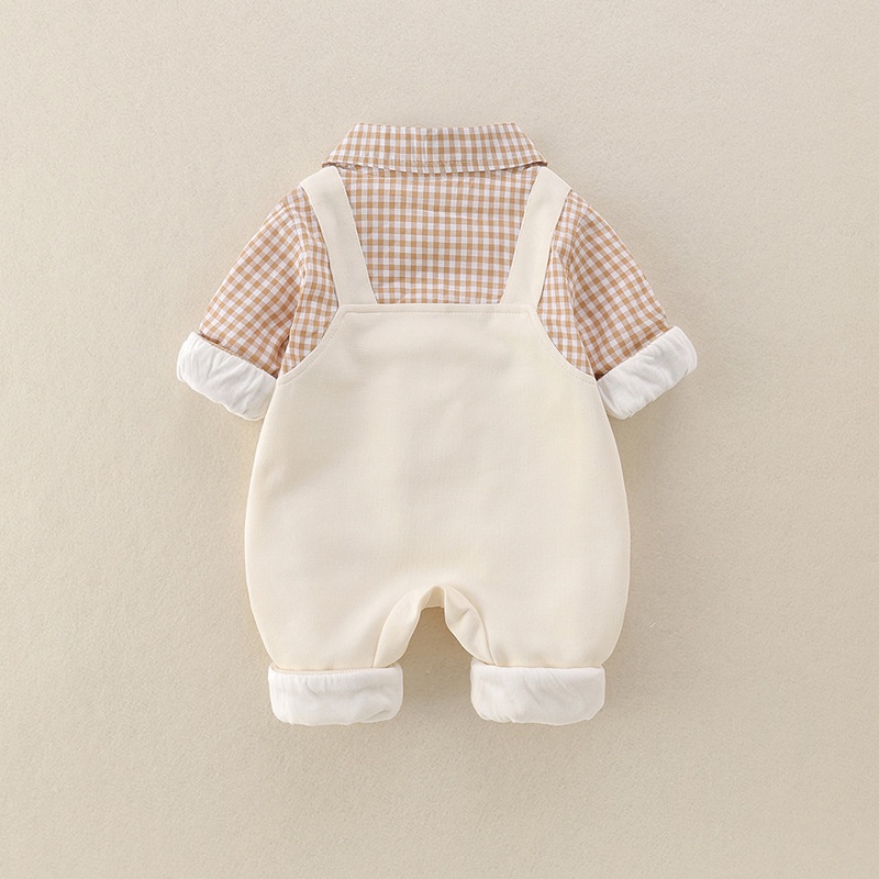 Baby Boy Plaid Suspenders Collar Long Sleeve Romper Set