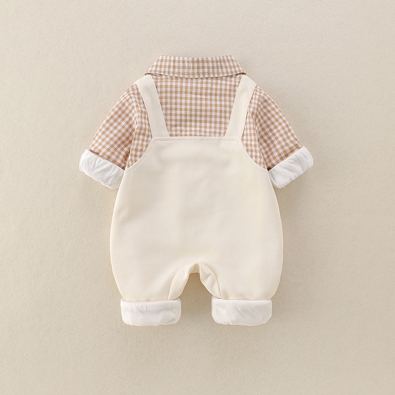 Baby Boy Plaid Suspenders Collar Long Sleeve Romper Set