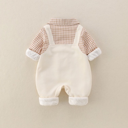 Baby Boy Plaid Suspenders Collar Long Sleeve Romper Set
