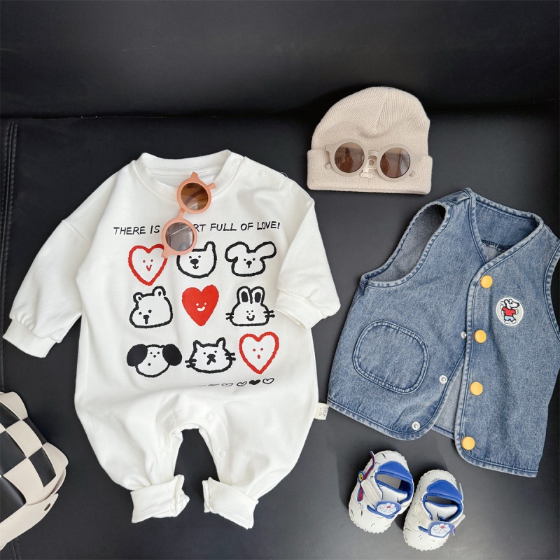 Baby Unisex Casual Heart Print Romper