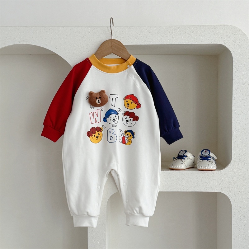 Baby Boy Cute Bear Contrast Sleeve Romper - kissminis