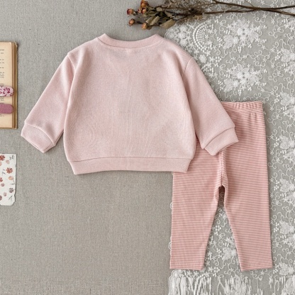 Baby Girl Pink Rabbit Embroidered Sweatsuit Set