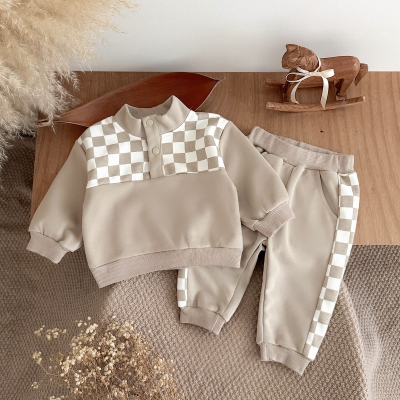 Baby Boy Checkered Panel Sweatsuit Two Piece Set