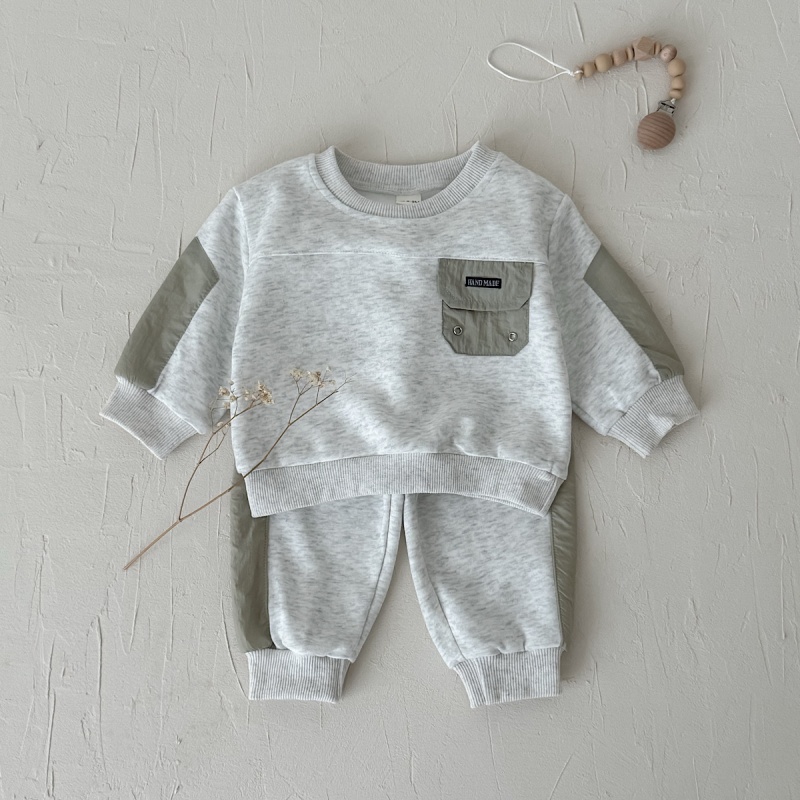 Color Block Pocket Baby Sweatsuit Set